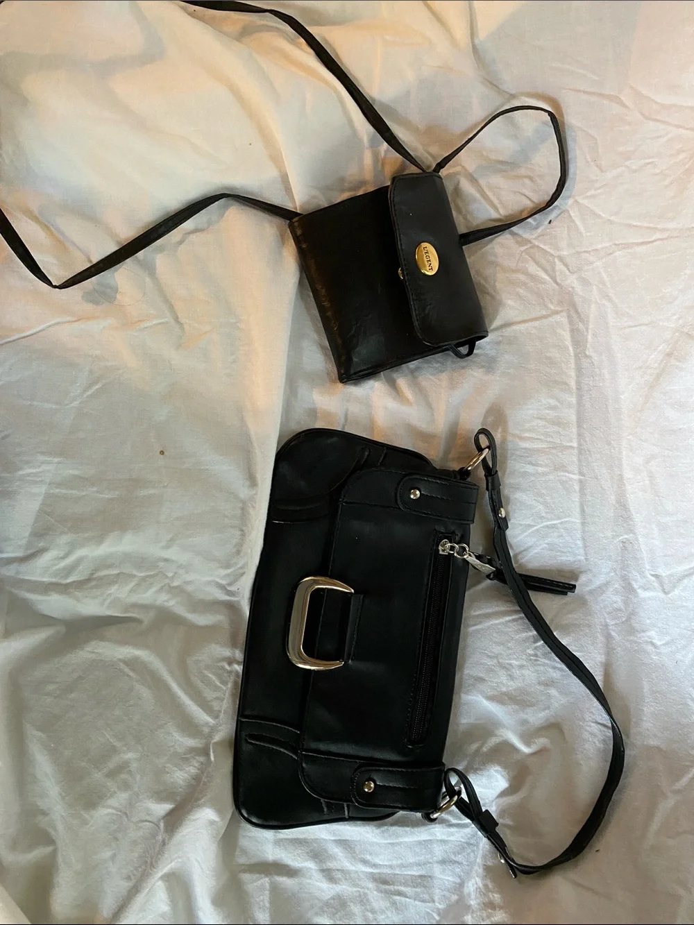 Classic Black Women's Crossbody Bag with Gold Accent